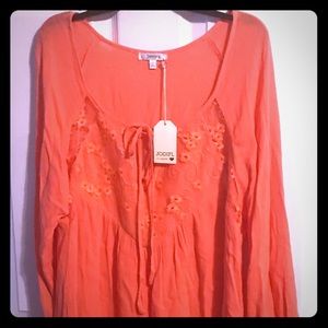 NWT Jodifl Coral Tunic with Lace-Inset Bodice L